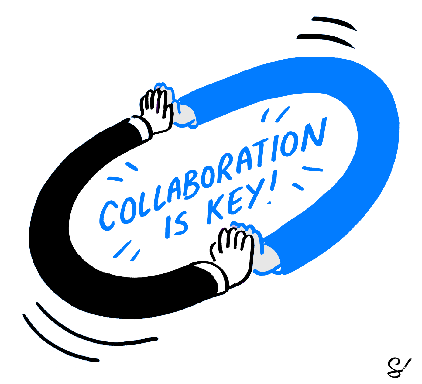 Two pair of hands highfiving, in the middle text says "collaboration is key"