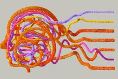 colourful dotted lines forming shape of human head