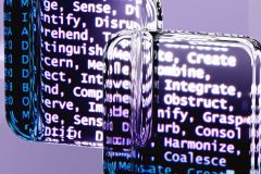 illustration of purple text on shiny cubes