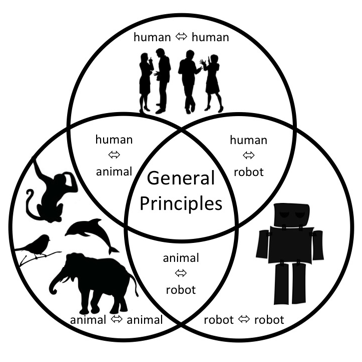 Venn diagram of general principals in interaction between animals, humans and robots