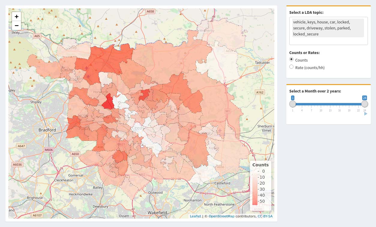 Map of Leeds with areas of crime
