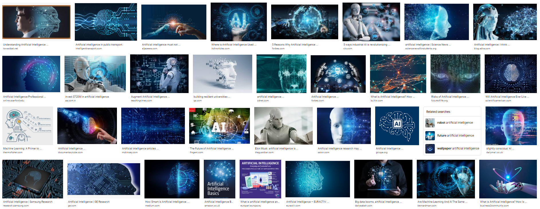 Screenshot of a Google image search for 'artificial intelligence'