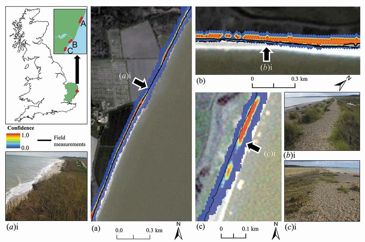 Diagram showing the detection of coastal vegetation in satellite imagery