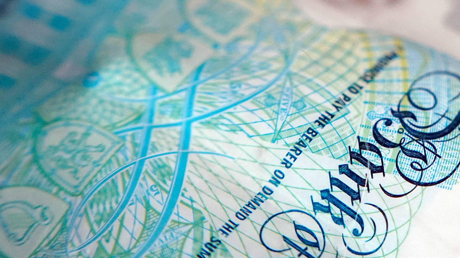 Close up of british currency as a bill