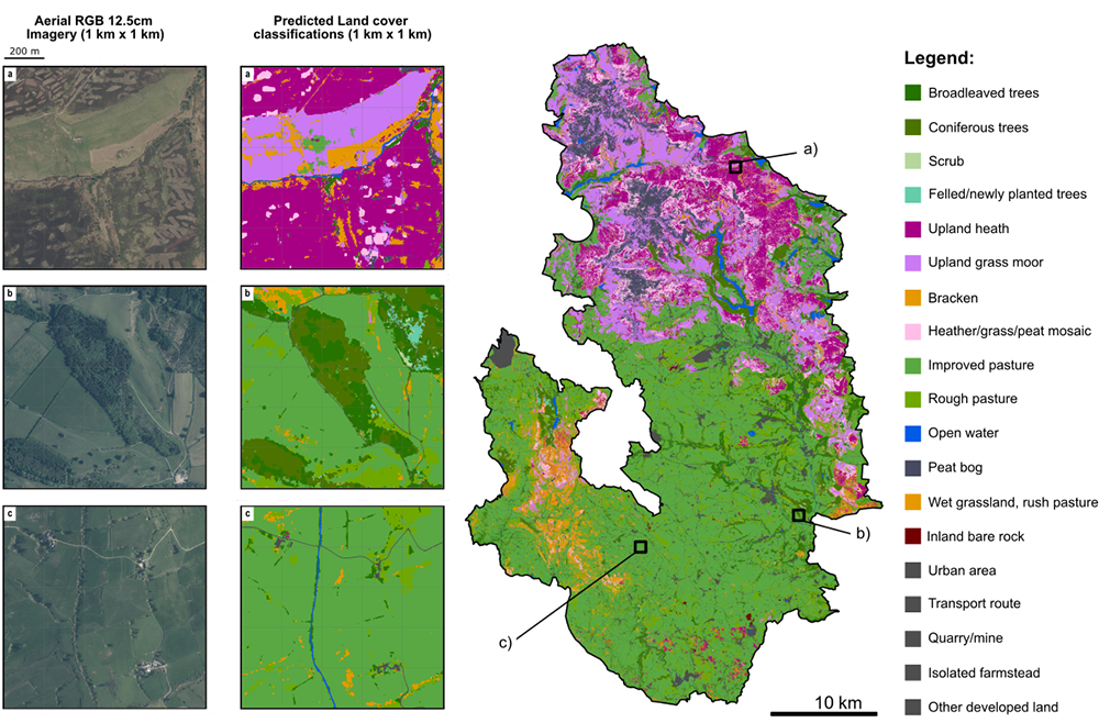 Map of Peak District coloured according to land cover type