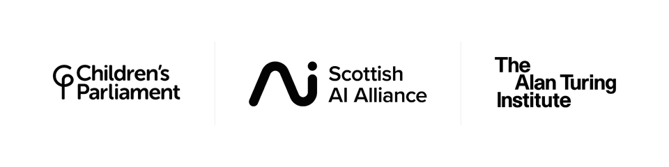 Logos of Children's Parliament, Scottish AI Alliance and The Alan Turing Institute