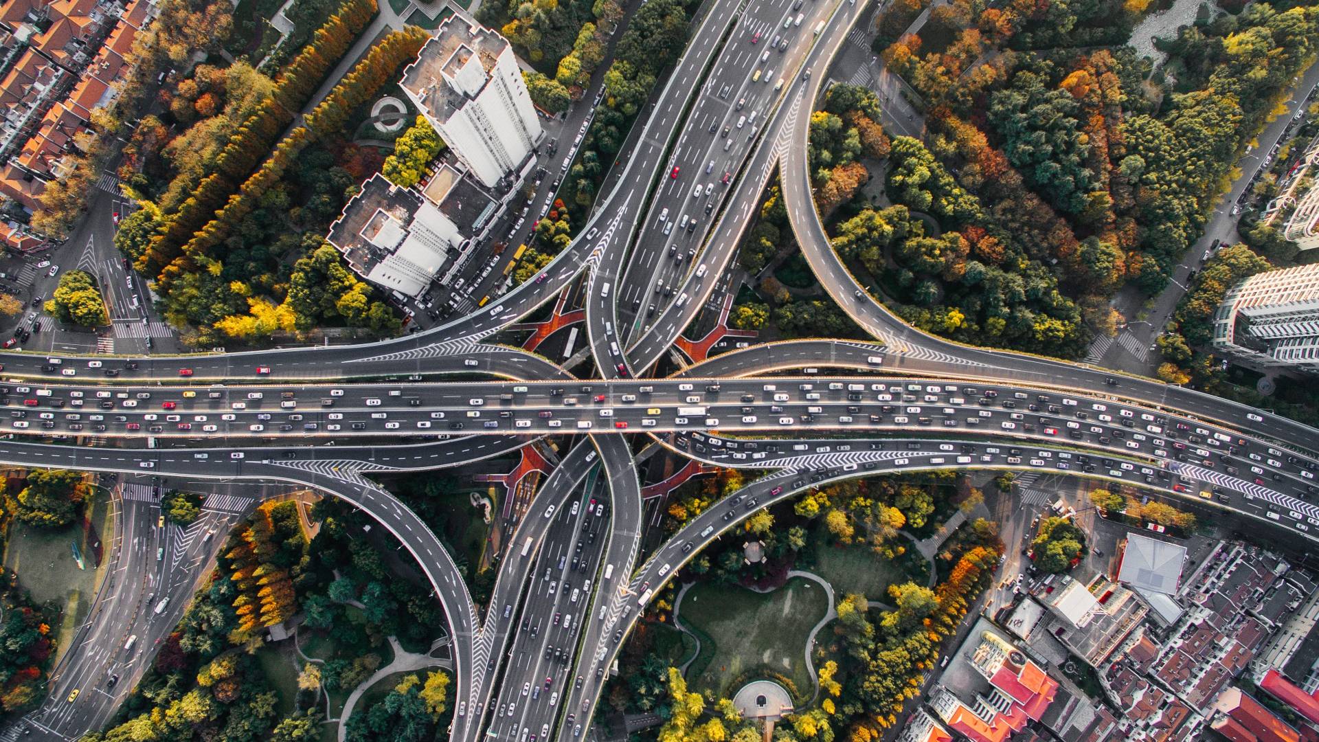 Birds-eye view of cars and roads