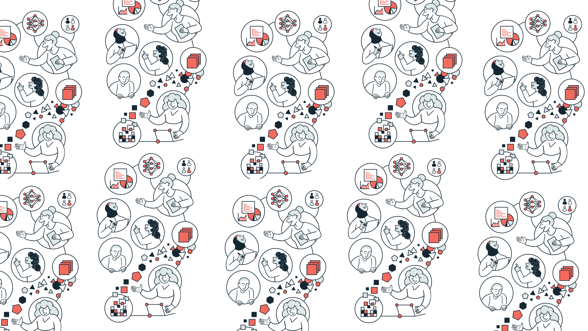 Open collaboration image showing different types of people talking about data and research results