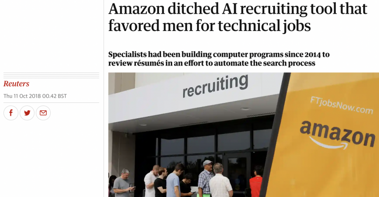 A hiring algorithm developed by Amazon was found to discriminate against female applicants