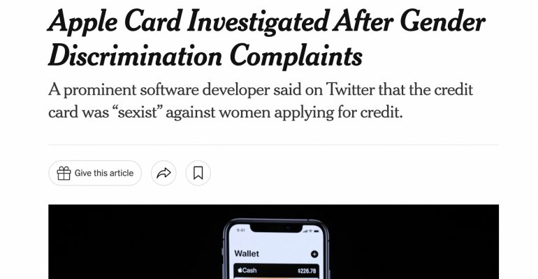 The Apple Card's algorithm was accused of being a 'sexist program' in 2019 