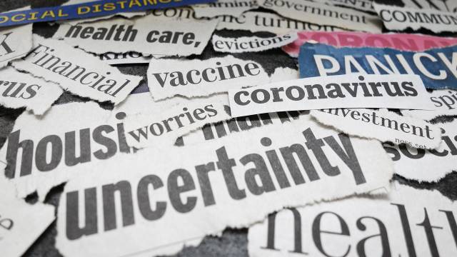 Collage of coronavirus-related news headlines