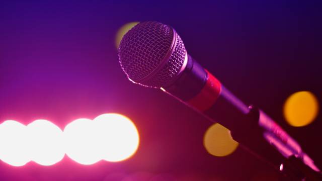 Microphone with lights in background