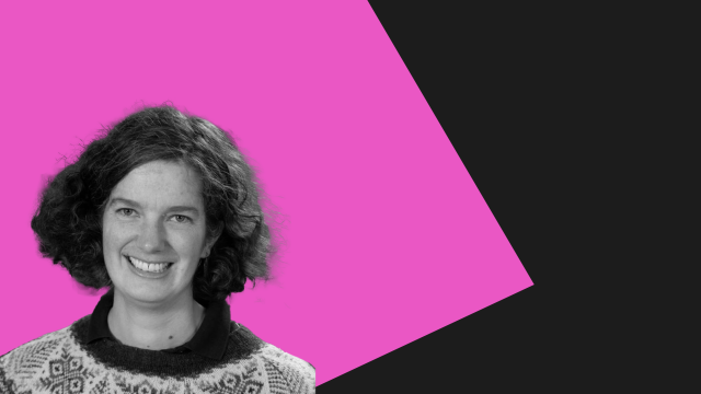 Isabel Fenton photograph on pink and black background